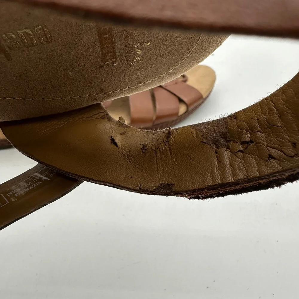 Clarks 261247694065 Womens Size 9 Helio Mindin Brown Leather Cork Wedge Sandals